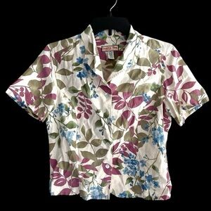 Vintage Jamaica Bay Linen Floral Tropical Button Up Shirt Size M Single Stitch